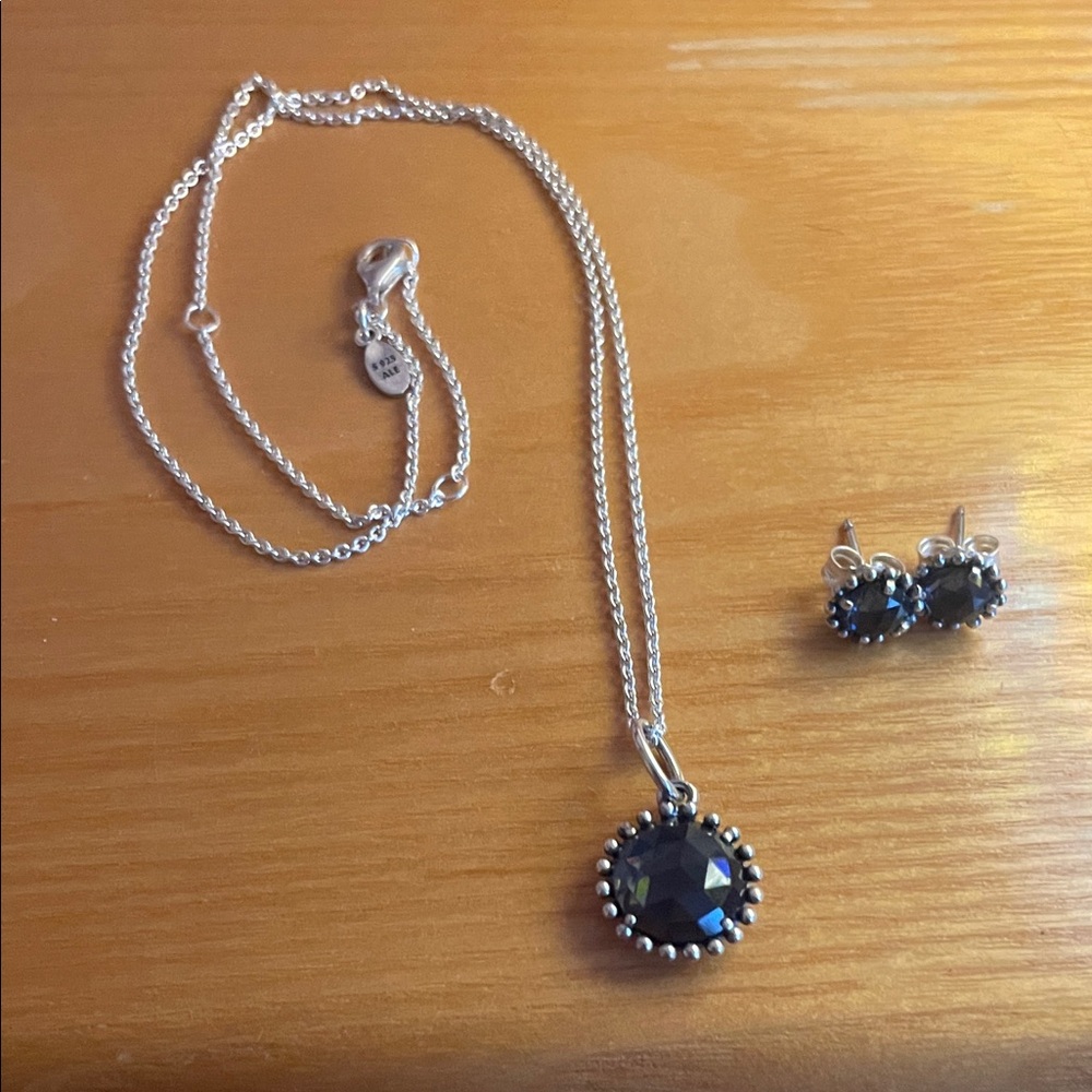 Pandora Dark Navy and Silver Necklace Set